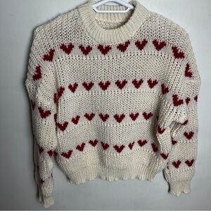 Knitted Valentine’s Sweater Women's Size XL Hearts Cream Red Kitsch Oversized